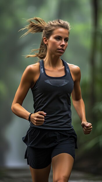 Vrouw die op het parcours loopt vrouwelijke hardloper