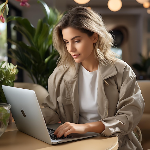 Vrouw die op laptop werkt