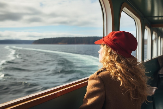 Vrouw die per veerboot reist Generatieve Ai