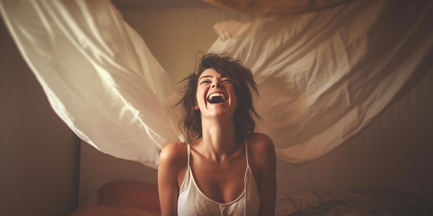 Vrouw die plezier en geluk ervaart Haar gezichtsuitdrukking weerspiegelt het orgasme dat ze ervaart Generatieve AI
