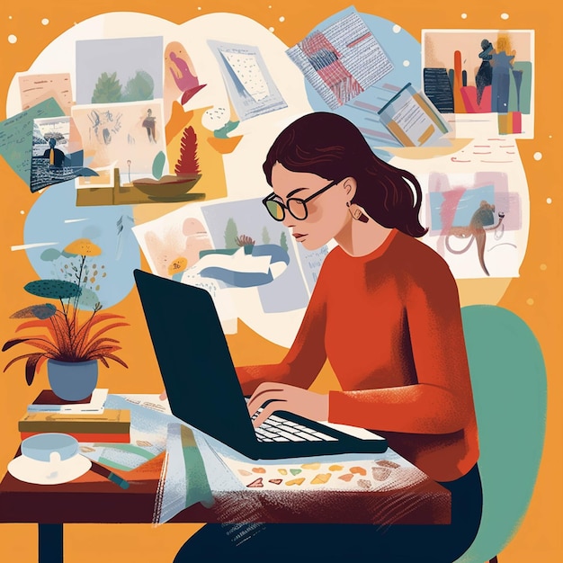 Vrouw die thuis werkt Werk vanuit huis concept Vector illustratie