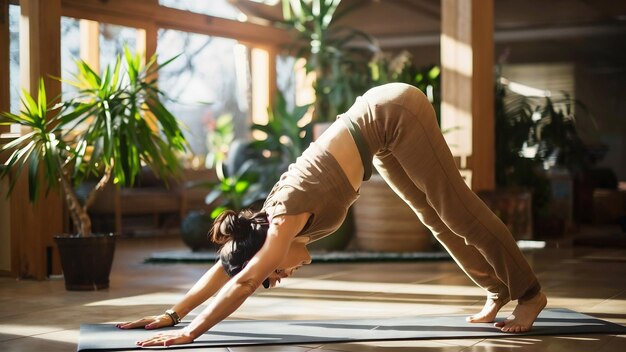 Vrouw die thuis yoga doet