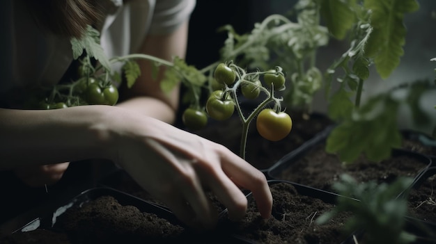 Vrouw die tomaat plant Illustratie AI GenerativexA