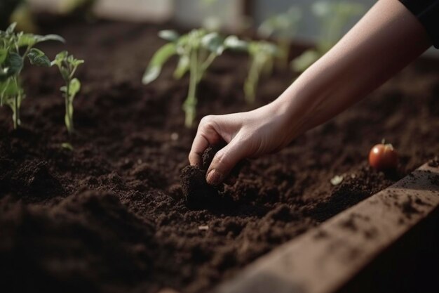 vrouw die tomaten plant