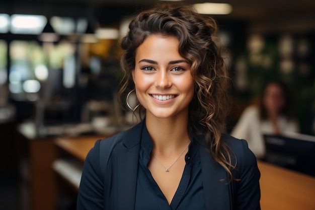 Vrouw die zich in haar bureau AI bevindt