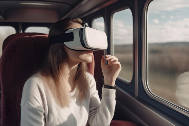 Vrouw digitale virtual reality technologie toekomst bril abstracte reis achtergrond vr vrouw Generatieve AI