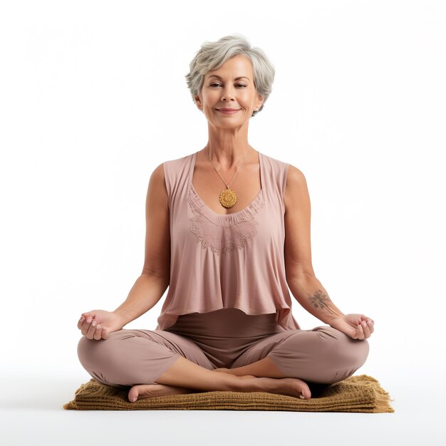 Vrouw doet yoga op een geïsoleerde witte achtergrond