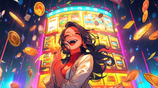 Vrouw en gouden regen van casino winst