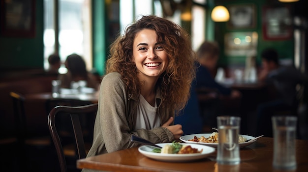 Vrouw eten in het restaurant