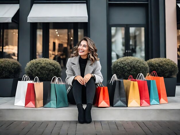 Vrouw geniet van een dagje winkelen en Black Friday