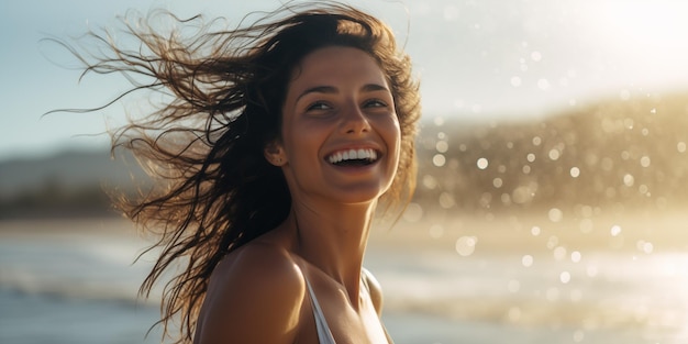 Vrouw geniet van zomervakantie op het strand