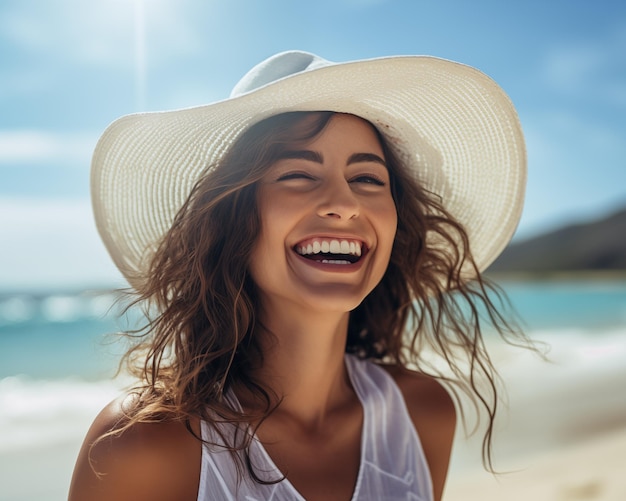 Vrouw geniet van zomervakantie op het strand