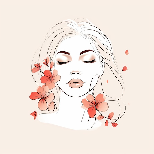 Vrouw gezicht met bloemen Surreal Line art vrouwelijke bloemen meisje PNG transparant Generative Ai