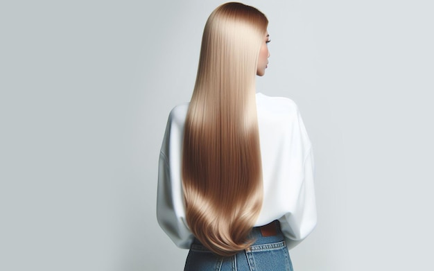 vrouw goudblonde haar goudbruin haar op een witte achtergrond