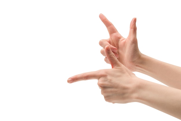 Foto vrouw hand geïsoleerd op een witte achtergrond