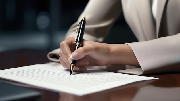 Vrouw hand handtekening ondertekening contract