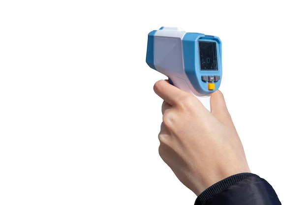 Vrouw hand met infrarood laser thermometer