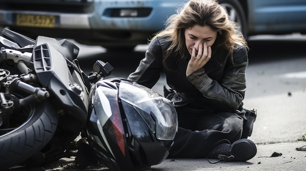 Foto vrouw heeft een motorongeluk.