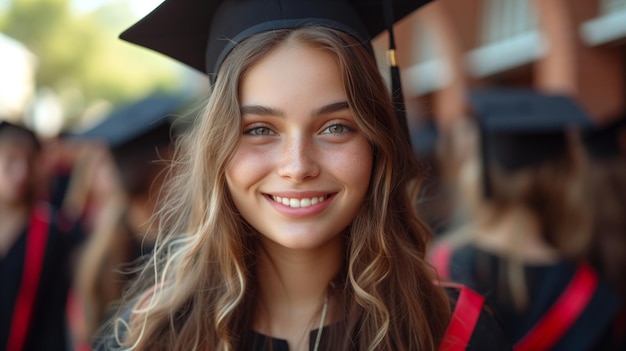 Foto vrouw in afstudeerhoed en jurk