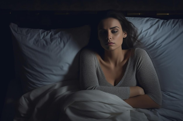 Vrouw in bed die verdrietig lijkt Generatieve AI