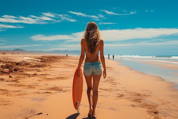 vrouw in blauwe jurk wandelen op het strand