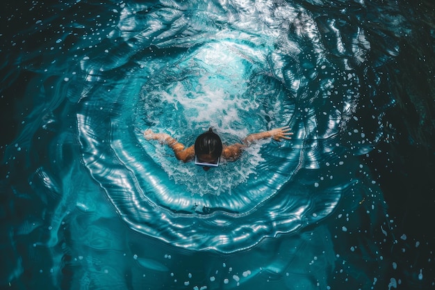 vrouw in de blauwe zee Ariel view vakantie concept