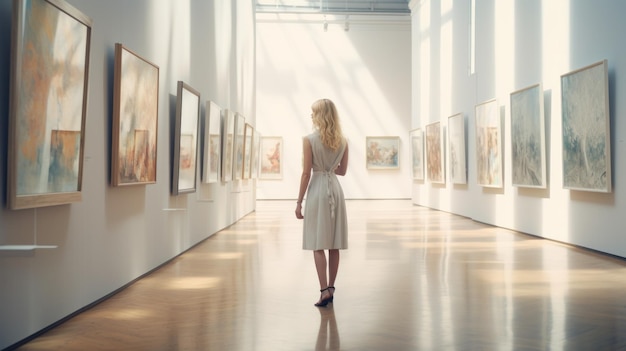 Vrouw in de kunstgalerie.