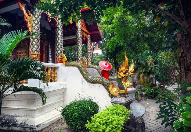 Vrouw in de tempel in Noord-Thailand