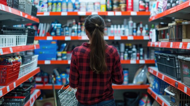 Vrouw in de winkel die producten vergelijkt