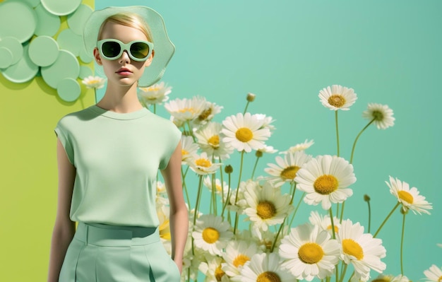 Foto vrouw in een veld van zonnebloemen vrouw met bloemen vrouw met zonnebril