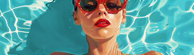 Vrouw in een zwembad met reflecties Mode en luxe levensstijl digitale kunst