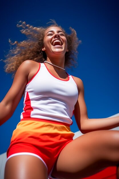 Vrouw in fitnesskleding die geniet van het oefenen van haar lichaam