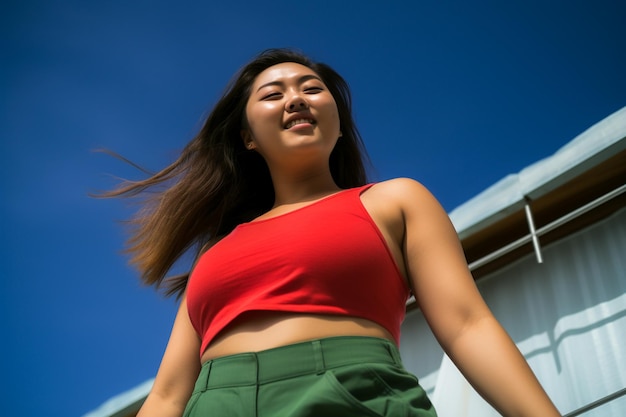 Vrouw in fitnesskleding die geniet van het oefenen van haar lichaam