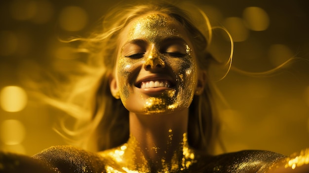 Foto vrouw in goud natuurlijke cosmetica