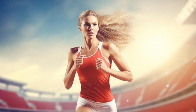 Vrouw in het stadion met marathon