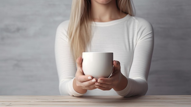 Vrouw in het wit met een witte schaal Generatieve AI