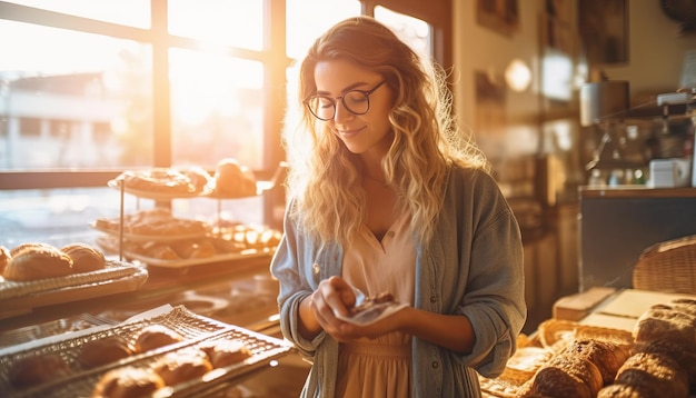 Vrouw in hipster patisserie met gebak