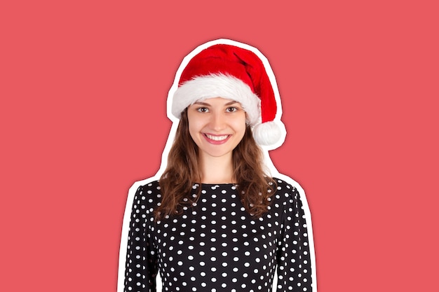 Vrouw in kerstmuts. Gelukkig nieuwjaarsconcept.