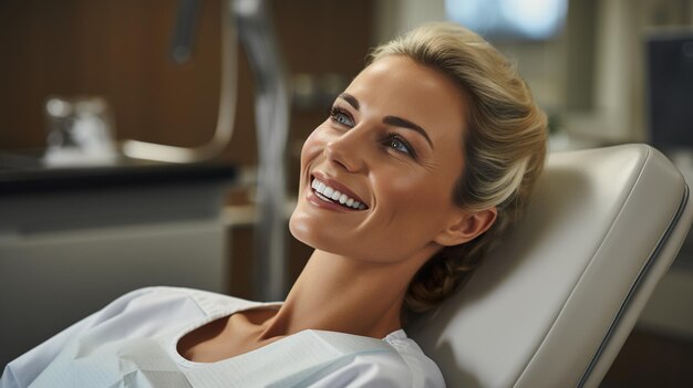 Vrouw in moderne tandheelkundige kliniek