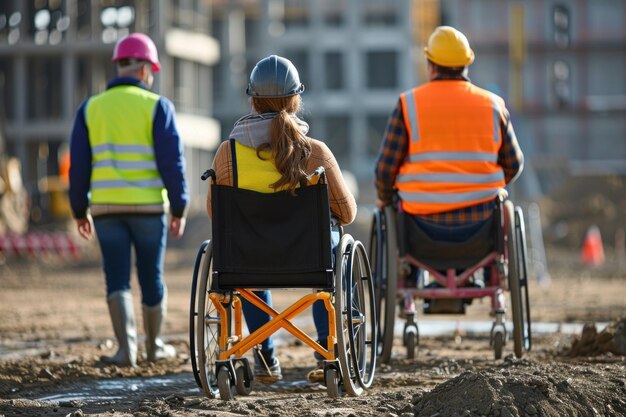 Vrouw in rolstoel en man in geel vest