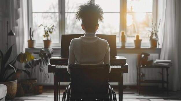 Vrouw in rolstoel leert piano