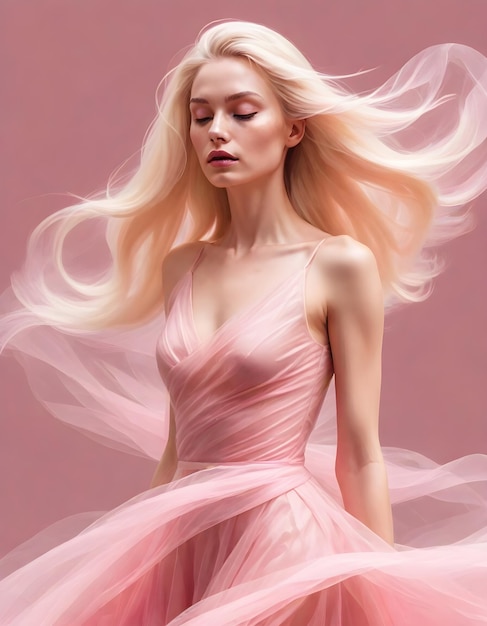 Vrouw in roze tulle jurk