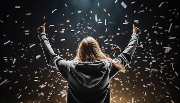 Foto vrouw in sportjas bij de prijsuitreiking voor het winnen van het spel