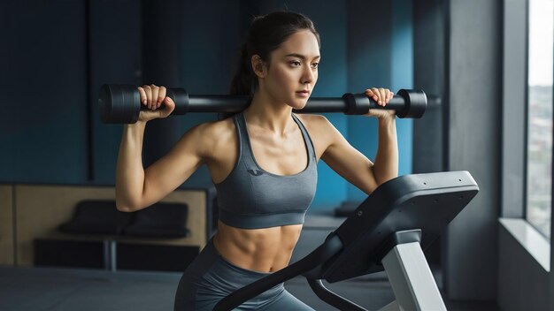 Vrouw in sportkleding treint op een oefenmachine