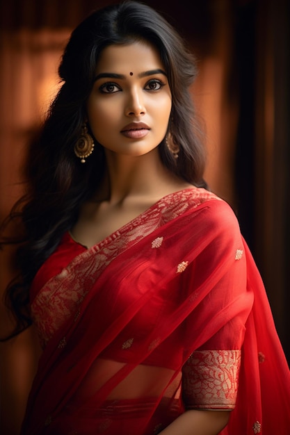Vrouw in traditionele blouse en sari
