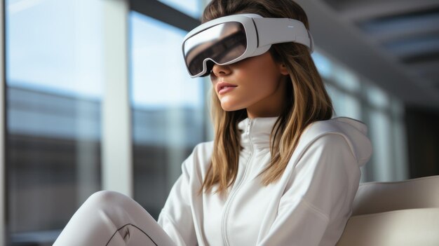 Foto vrouw in vr-glas kantoorvrouw met blond haar