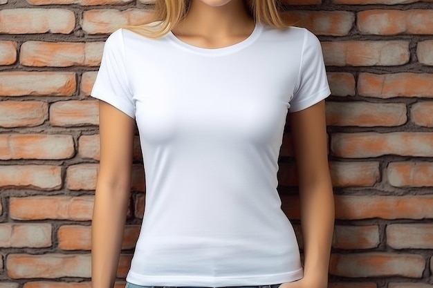 Vrouw in wit T-shirt Mockup gemaakt met Generative AI