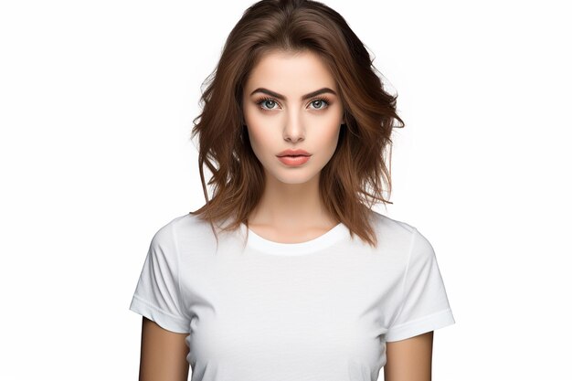 Vrouw in wit T-shirt Mockup gemaakt met Generative AI