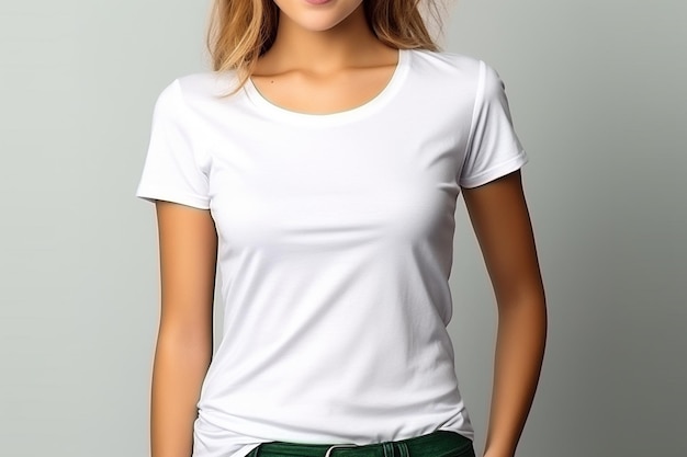 Vrouw in wit T-shirtmodel gemaakt met generatieve AI