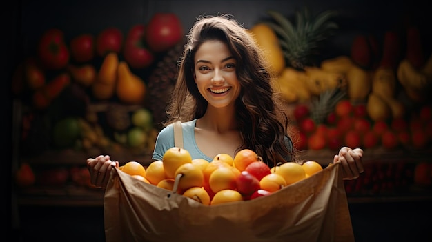 vrouw koopt fruit in de supermarkt Boodschappen doen